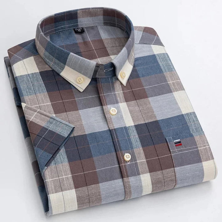SwissFellas Herren Kurzarmhemd mit Button-Down-Kragen, reguläre Passform