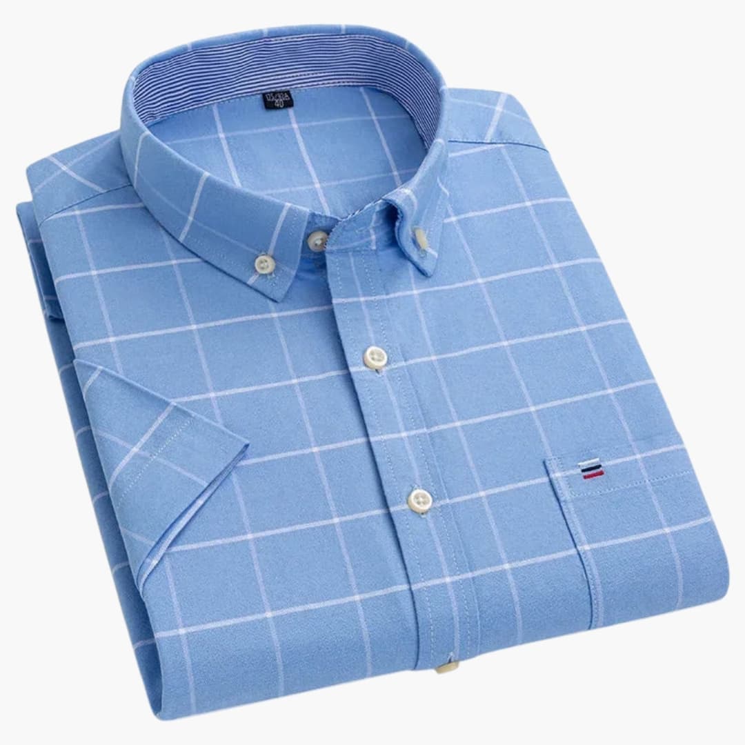 SwissFellas Herren Kurzarmhemd mit Button-Down-Kragen, reguläre Passform