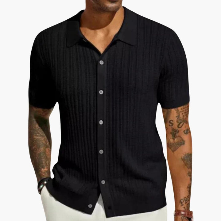SwissFellas Herren Strickhemd mit Kurzarm und Strukturdesign, reguläre Passform