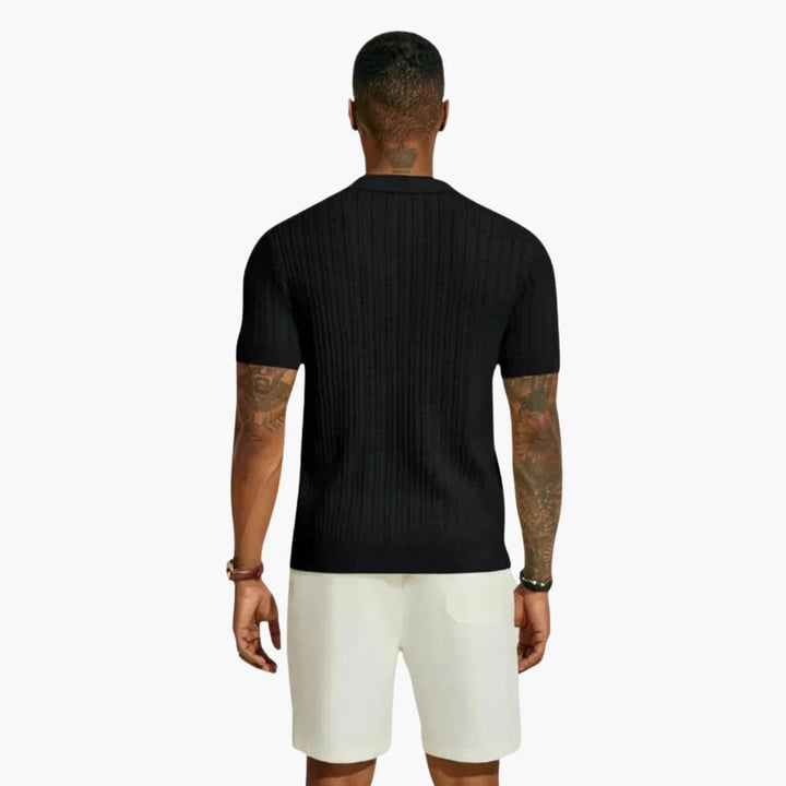 SwissFellas Herren Strickhemd mit Kurzarm und Strukturdesign, reguläre Passform