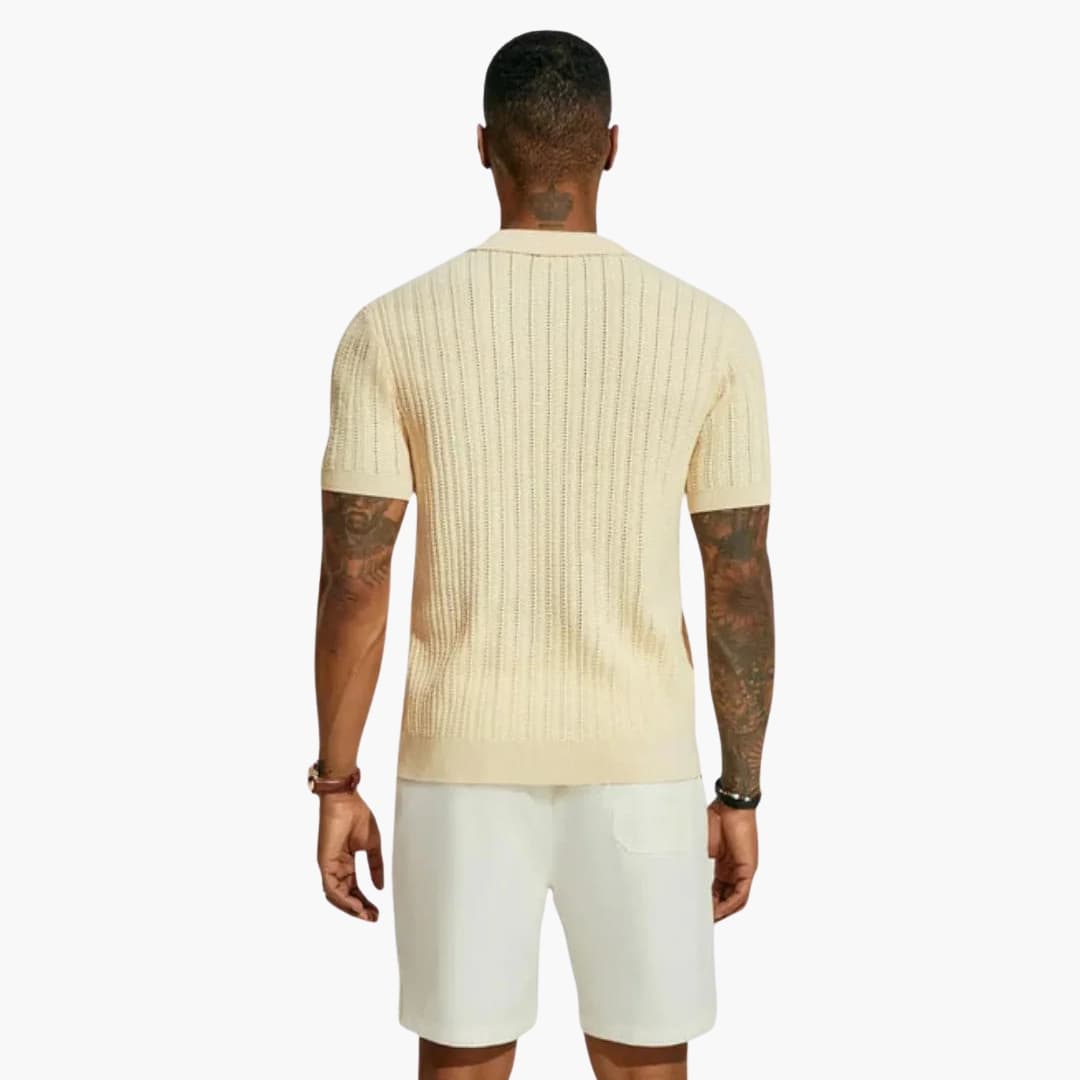 SwissFellas Herren Strickhemd mit Kurzarm und Strukturdesign, reguläre Passform