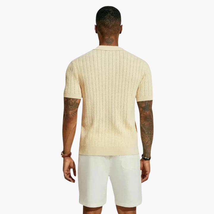 SwissFellas Herren Strickhemd mit Kurzarm und Strukturdesign, reguläre Passform