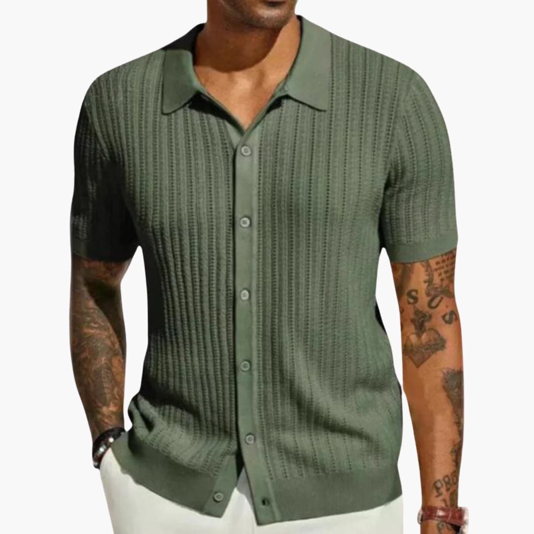 SwissFellas Herren Strickhemd mit Kurzarm und Strukturdesign, reguläre Passform