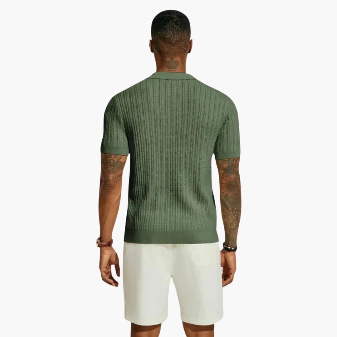 SwissFellas Herren Strickhemd mit Kurzarm und Strukturdesign, reguläre Passform