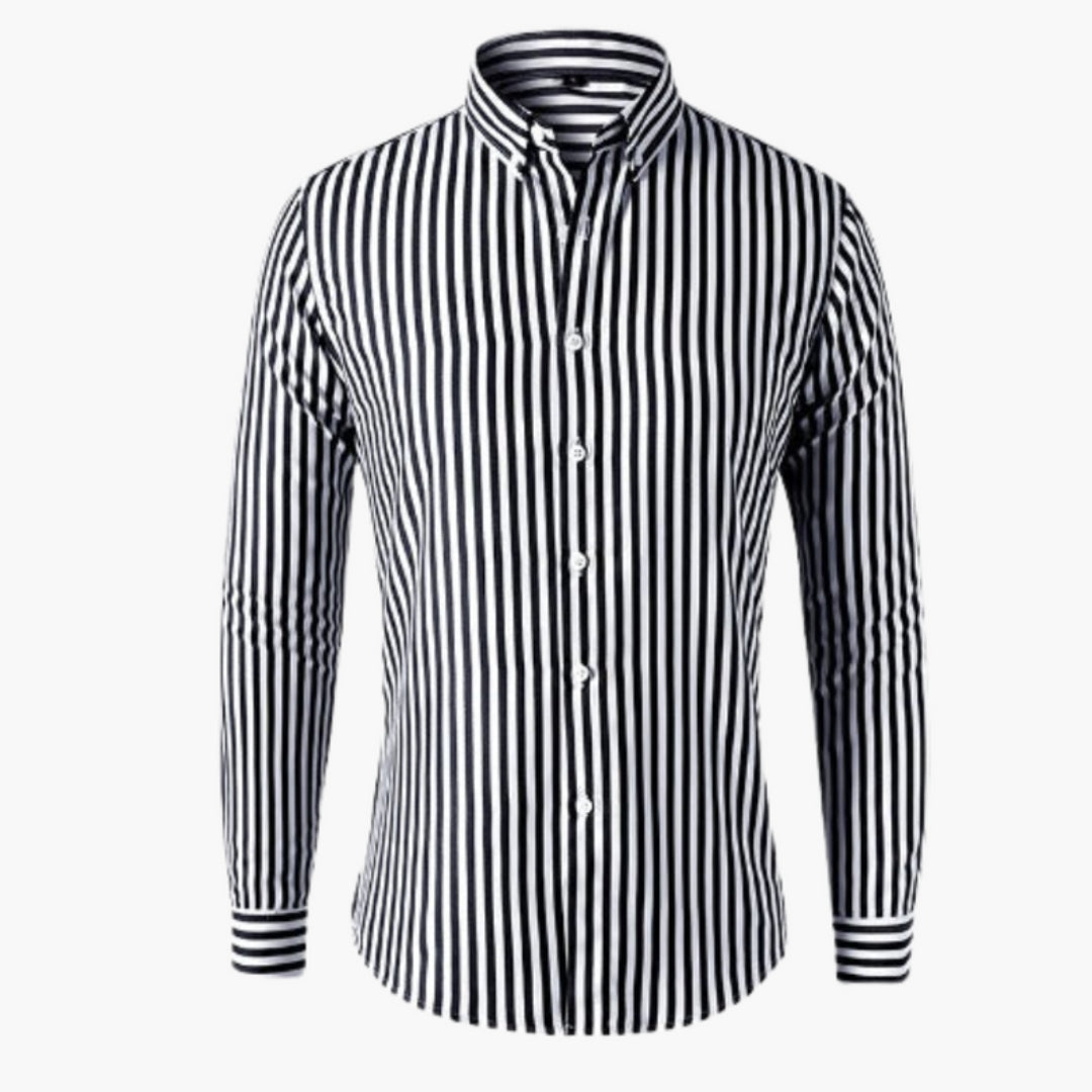 SwissFellas Herren Hemd mit Streifenmuster und Button-Down-Kragen, reguläre Passform