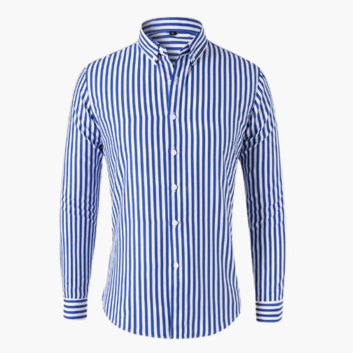 SwissFellas Herren Hemd mit Streifenmuster und Button-Down-Kragen, reguläre Passform