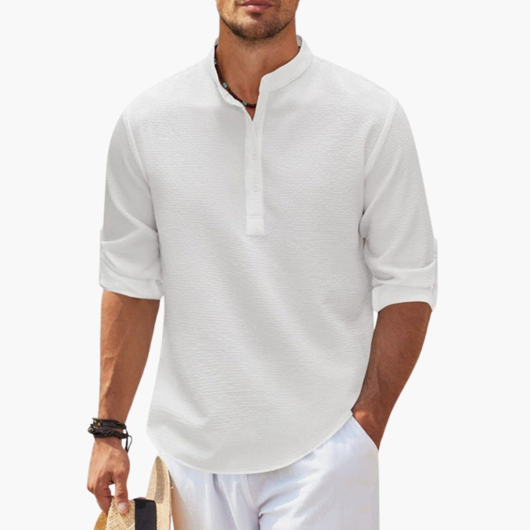 SwissFellas Herren Henley Hemd mit Langarm und Stehkragen, reguläre Passform
