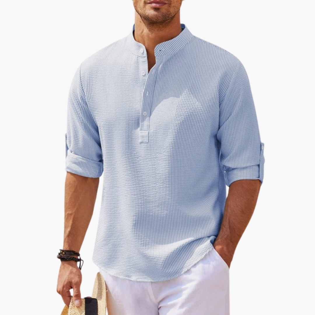 SwissFellas Herren Henley Hemd mit Langarm und Stehkragen, reguläre Passform