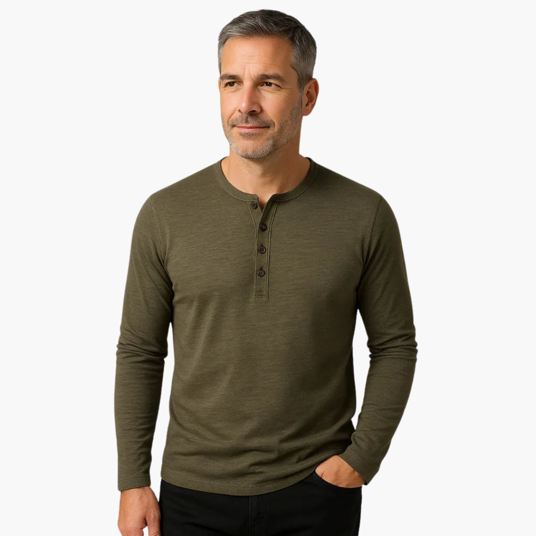 SwissFellas Herren Henley T-Shirt mit Langarm und Knopfleiste, schmale Passform
