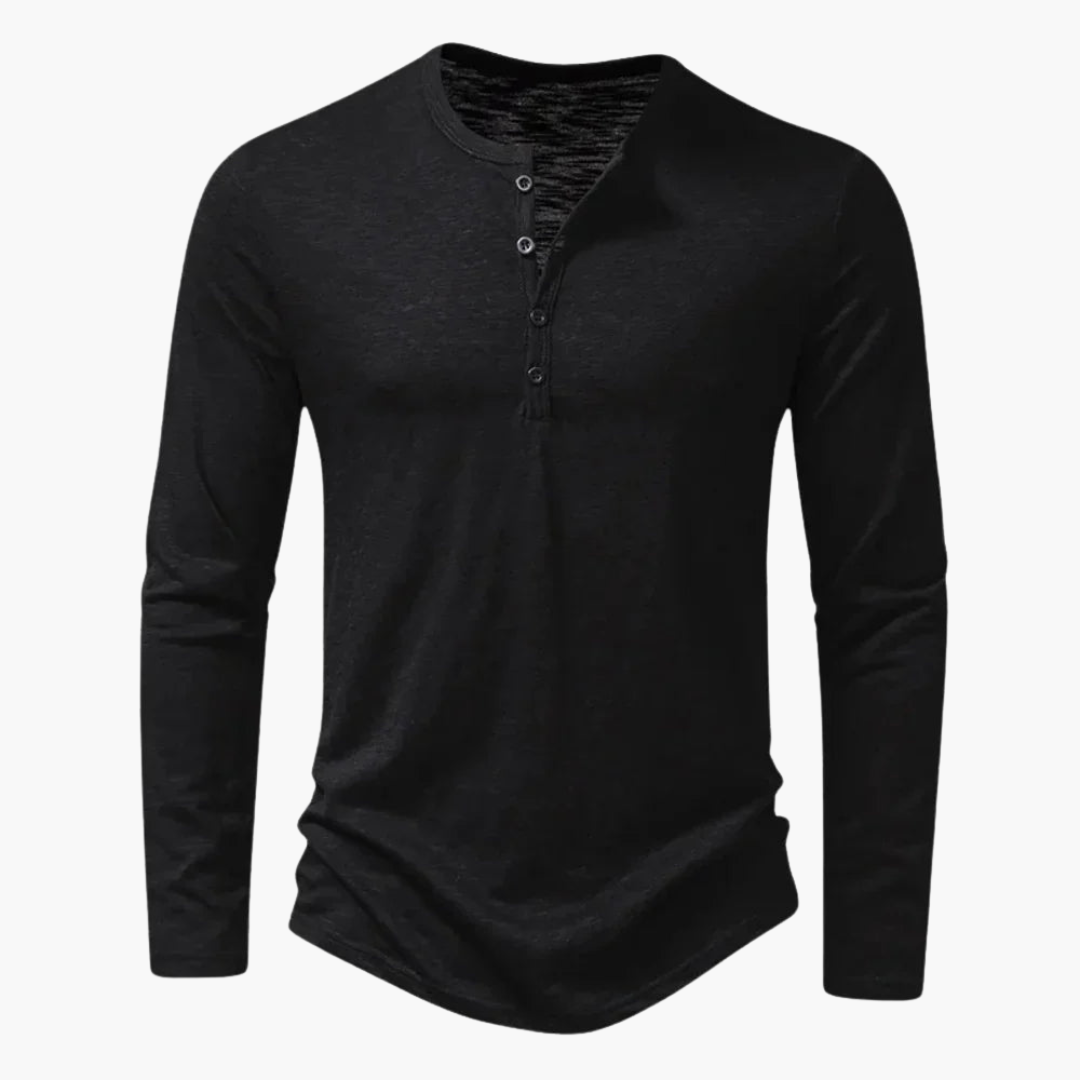 SwissFellas Herren Henley T-Shirt mit Langarm und Knopfleiste, schmale Passform