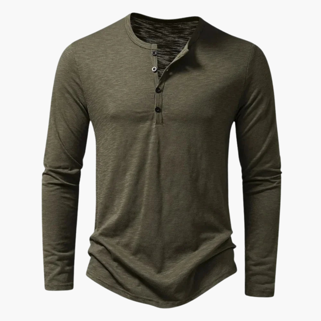 SwissFellas Herren Henley T-Shirt mit Langarm und Knopfleiste, schmale Passform