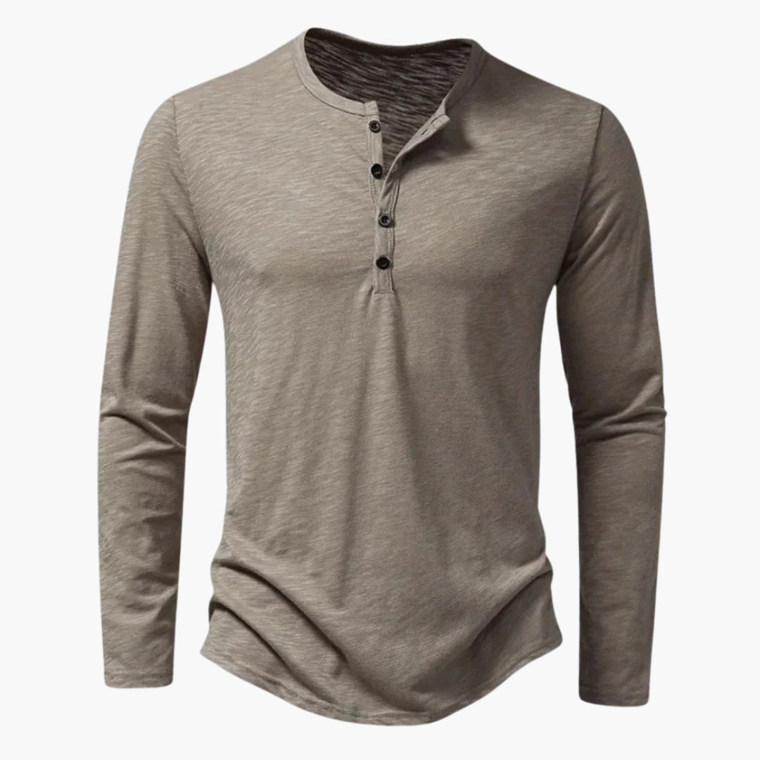 SwissFellas Herren Henley T-Shirt mit Langarm und Knopfleiste, schmale Passform