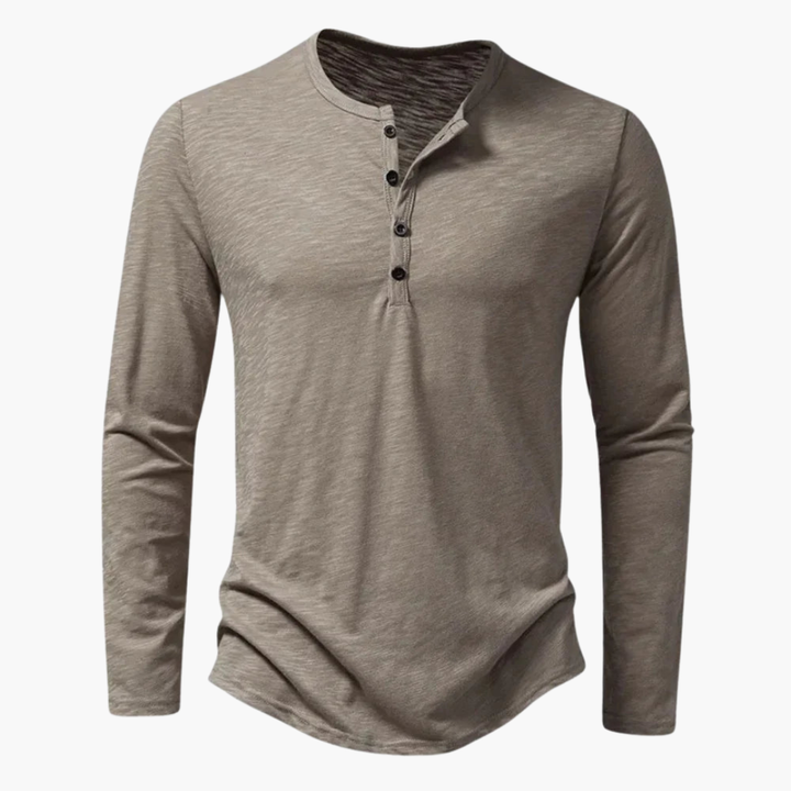 SwissFellas Herren Henley T-Shirt mit Langarm und Knopfleiste, schmale Passform