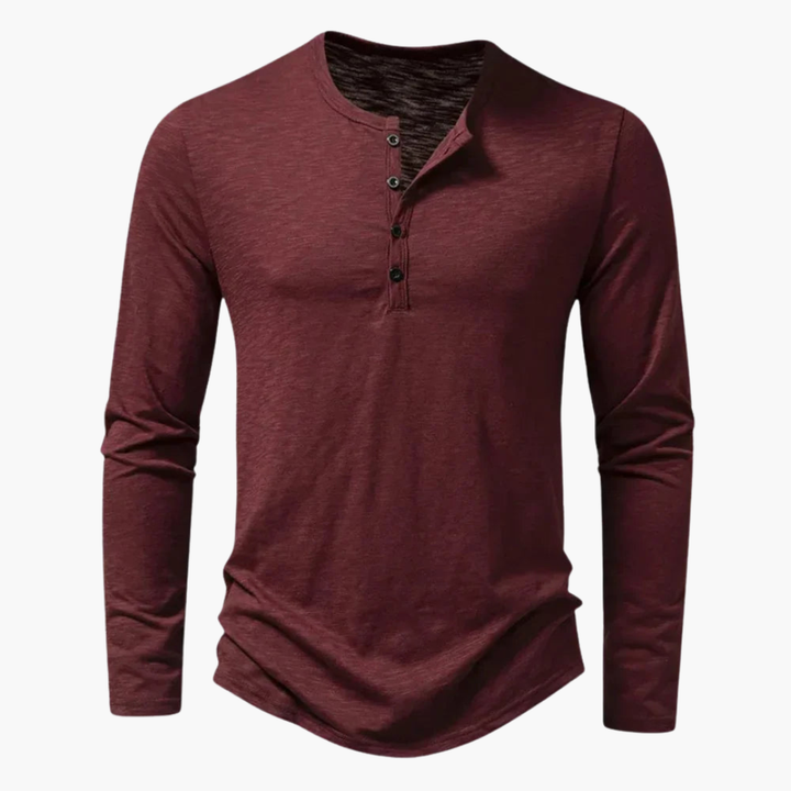 SwissFellas Herren Henley T-Shirt mit Langarm und Knopfleiste, schmale Passform