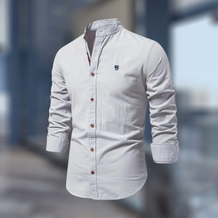 Leon | Men's Long Sleeve Polo Shirt with Stand-Up Collar