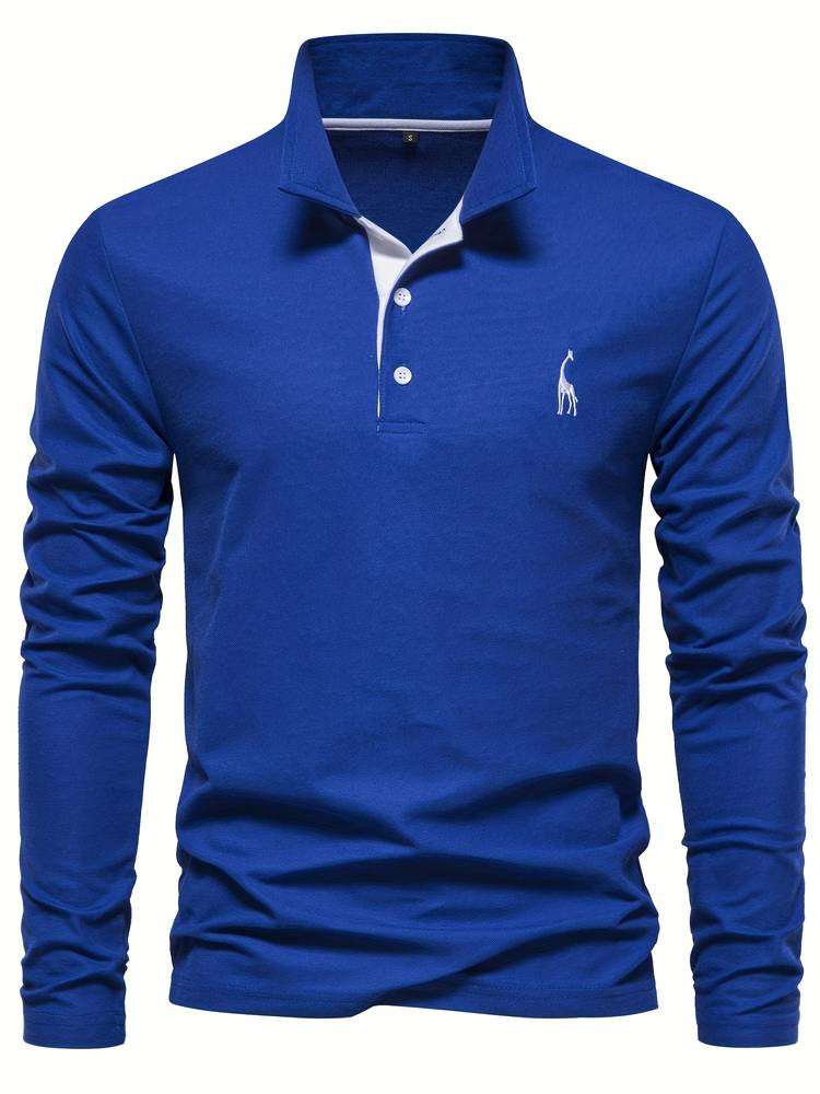 Sweater mit Polokragen und Knopfleiste - blau - weiß