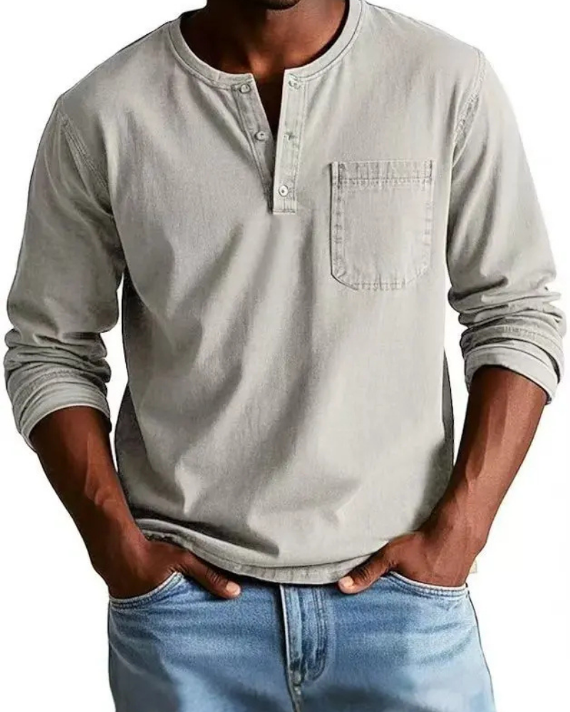 Henrik | Herren Denim Shirt mit Henley Kragen