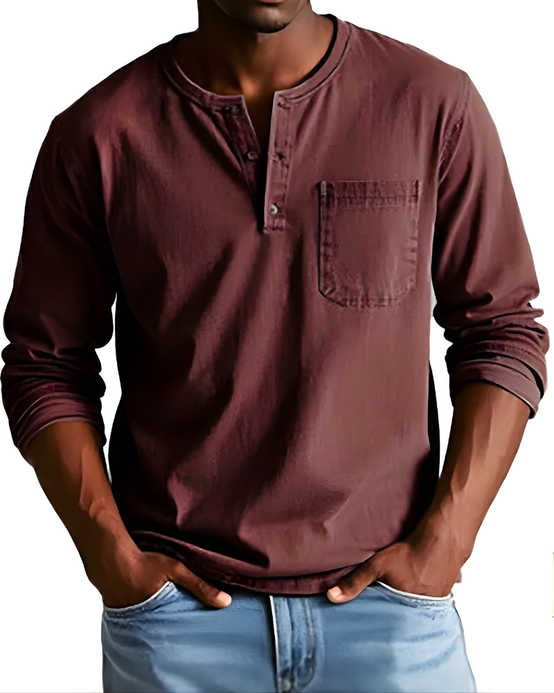 Henrik | Herren Denim Shirt mit Henley Kragen