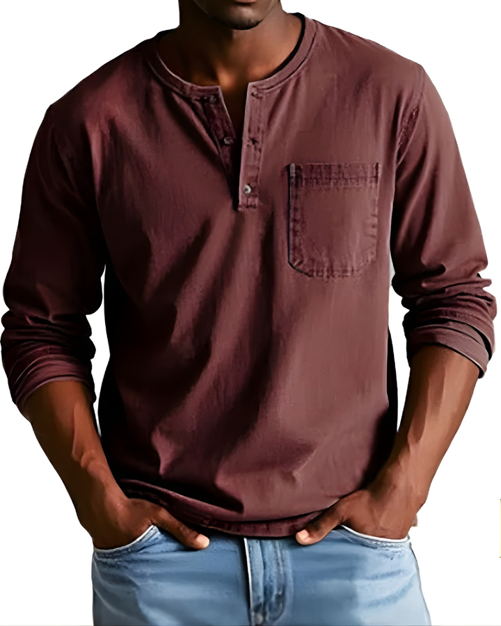 Henrik | Herren Denim Shirt mit Henley Kragen
