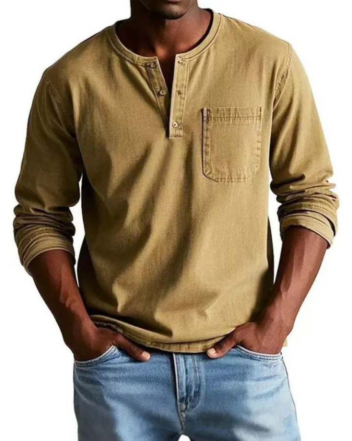 Henrik | Herren Denim Shirt mit Henley Kragen