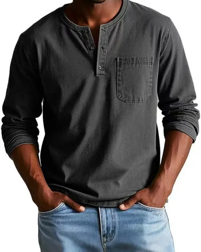 Henrik | Herren Denim Shirt mit Henley Kragen