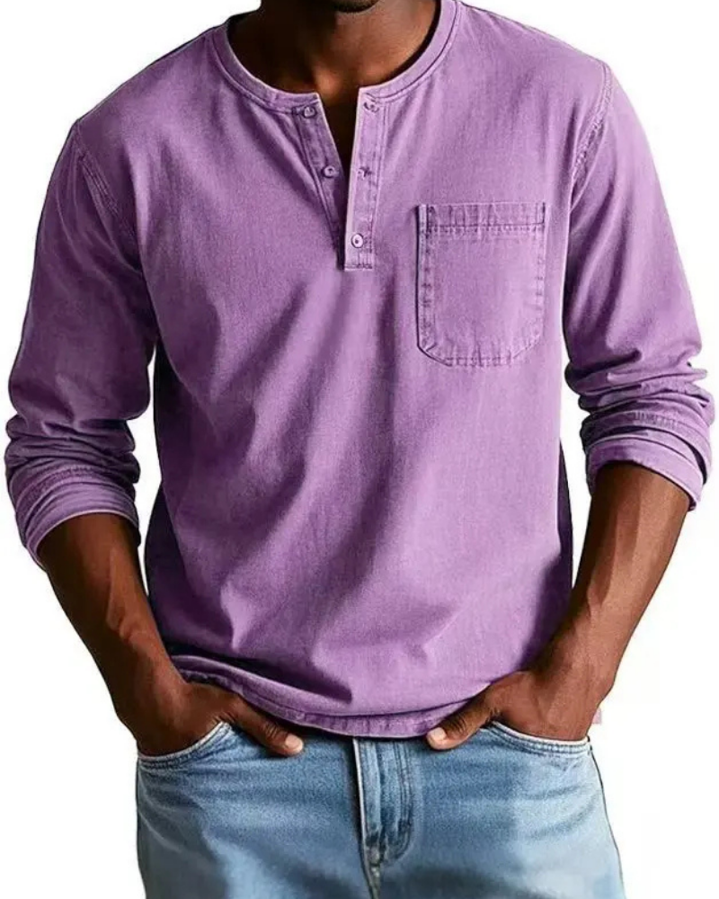 Henrik | Herren Denim Shirt mit Henley Kragen