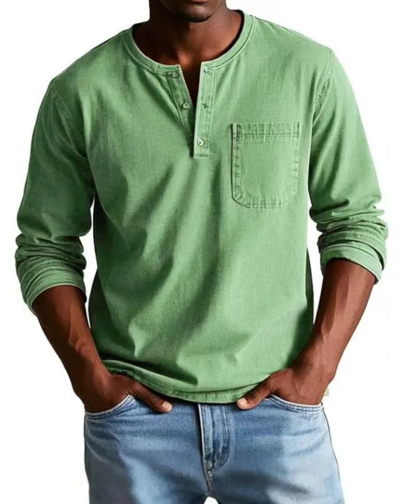 Henrik | Herren Denim Shirt mit Henley Kragen