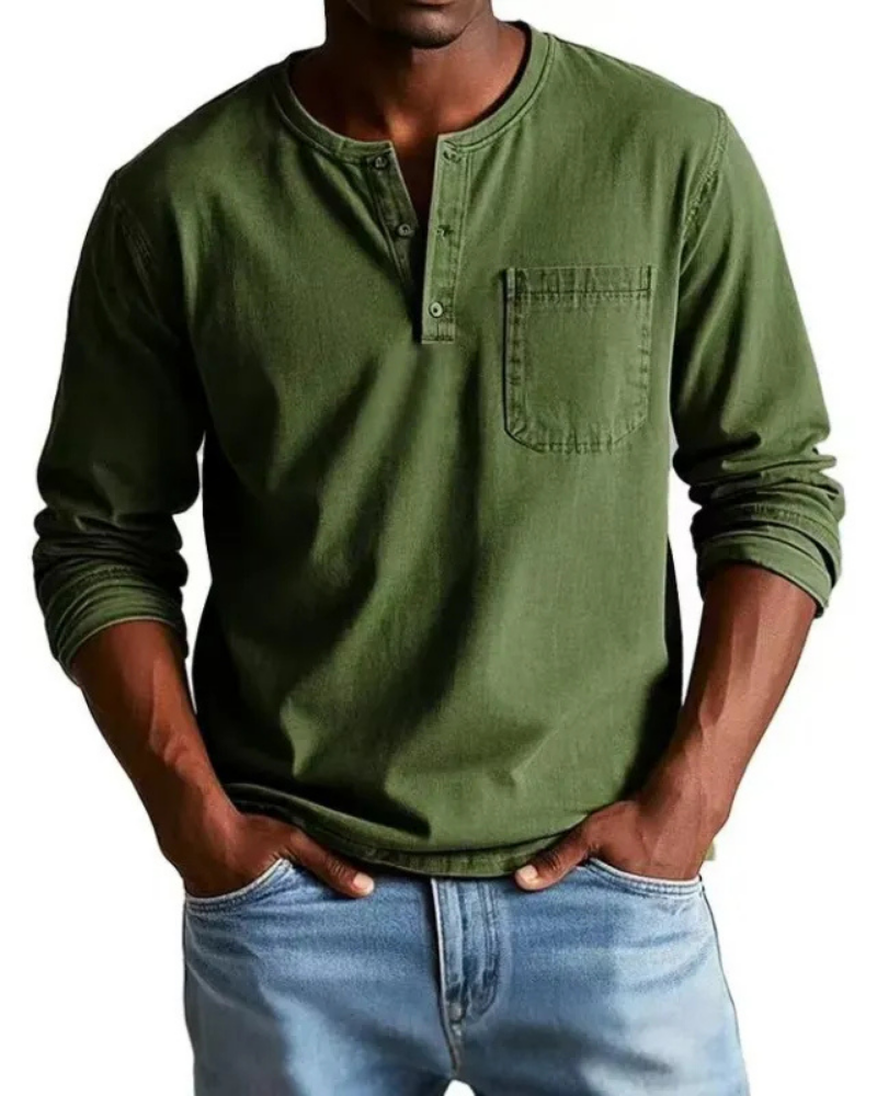 Henrik | Herren Denim Shirt mit Henley Kragen