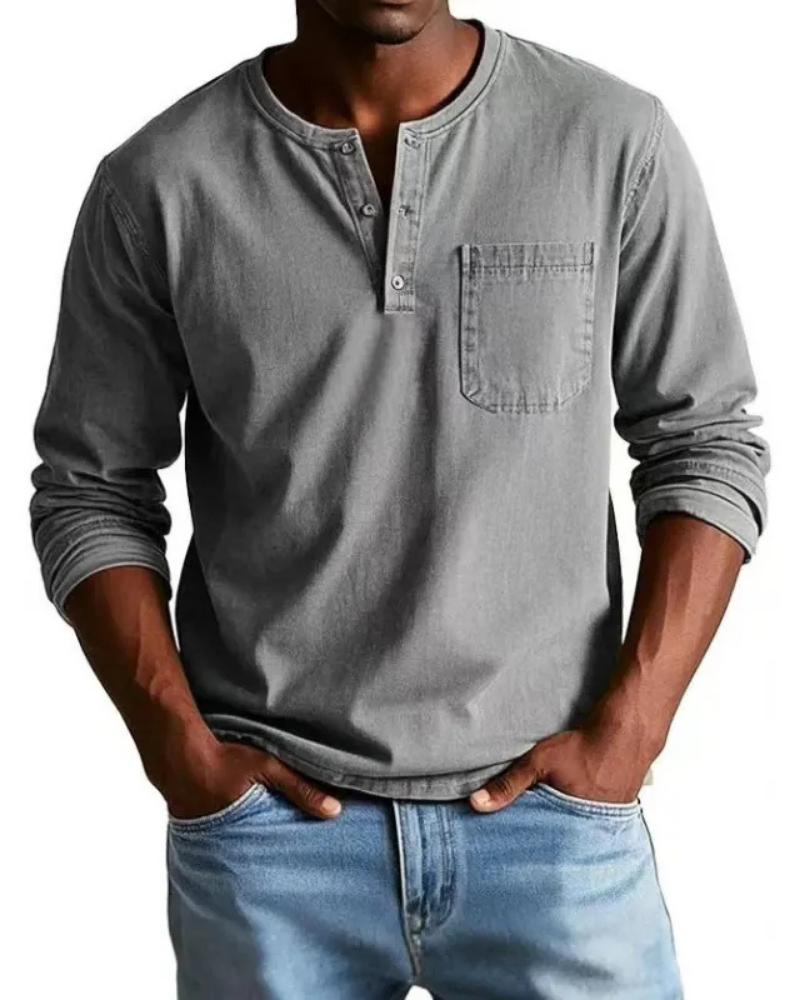 Henrik | Herren Denim Shirt mit Henley Kragen