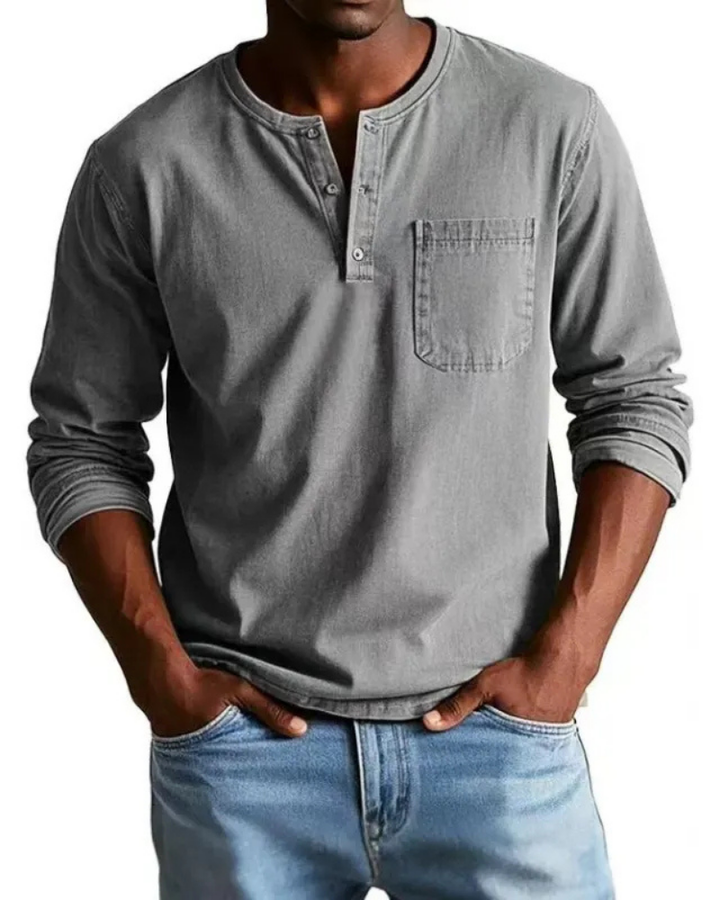 Henrik | Herren Denim Shirt mit Henley Kragen