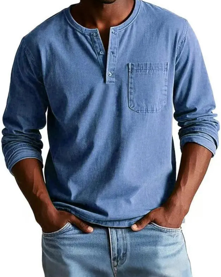 Henrik | Herren Denim Shirt mit Henley Kragen