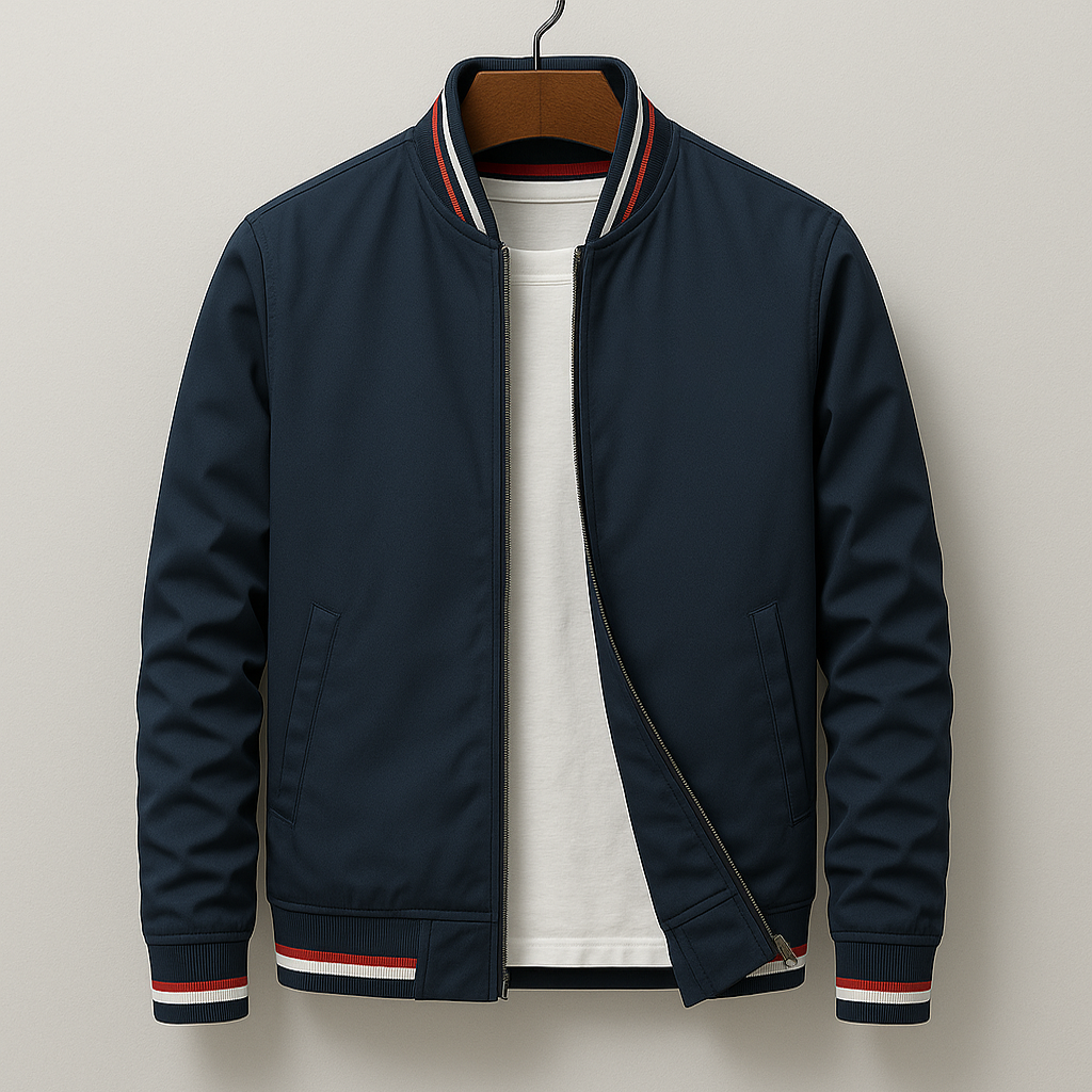 Bomberjacke für Herren mit Streifendetails - marineblau