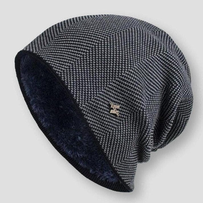 Strickmütze für Herren mit Innenfutter - marineblau