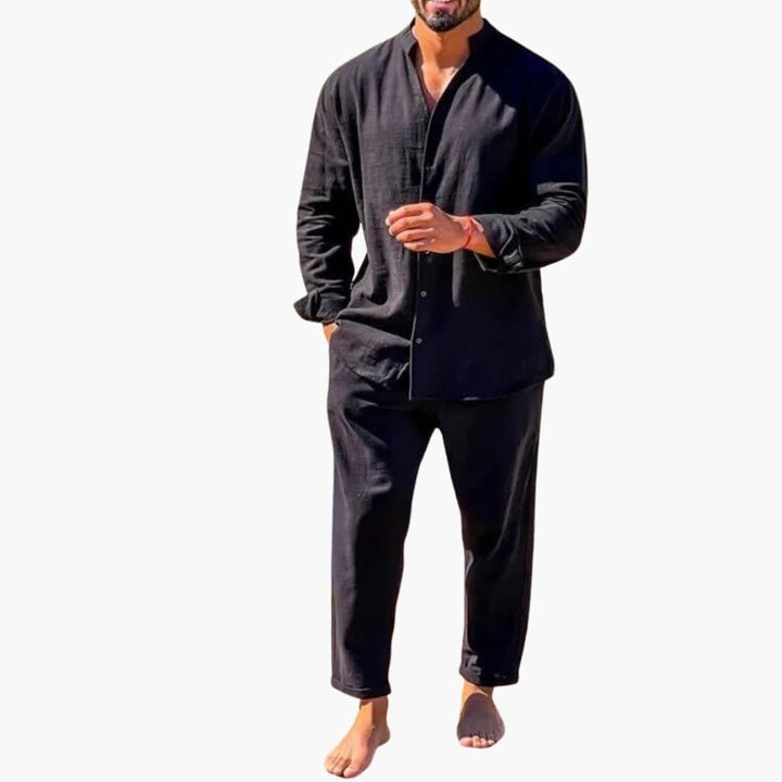 SwissFellas Herren Lounge-Set mit Langarmhemd und Hose, reguläre Passform