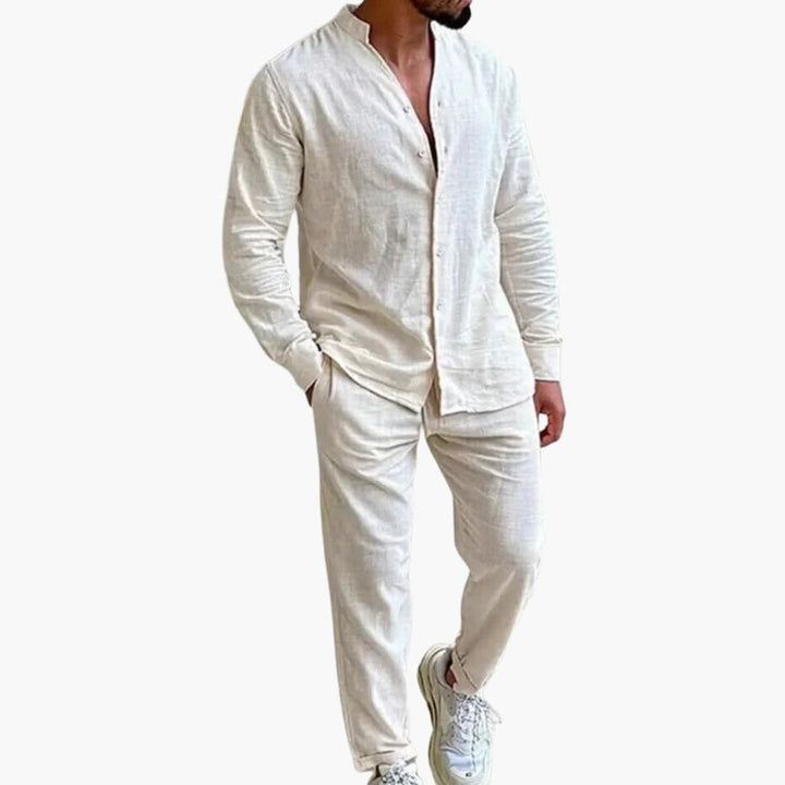SwissFellas Herren Lounge-Set mit Langarmhemd und Hose, reguläre Passform