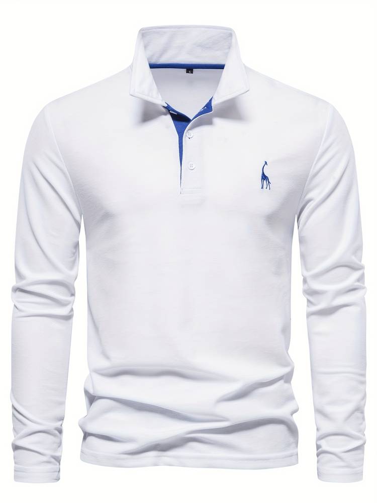 Sweater mit Polokragen und Knopfleiste - weiß - blau