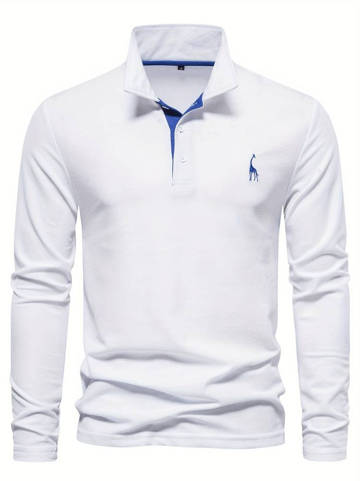 Sweater mit Polokragen und Knopfleiste - weiß - blau