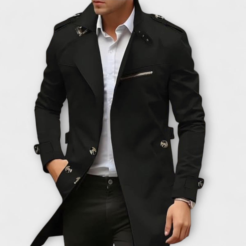 Trenchjacke für Herren mit klassischem Revers - schwarz