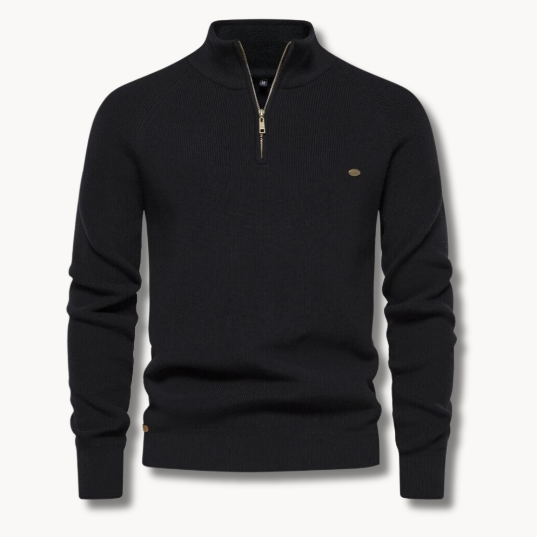 Slim-Fit Half-Zip Pullover für Herren - schwarz
