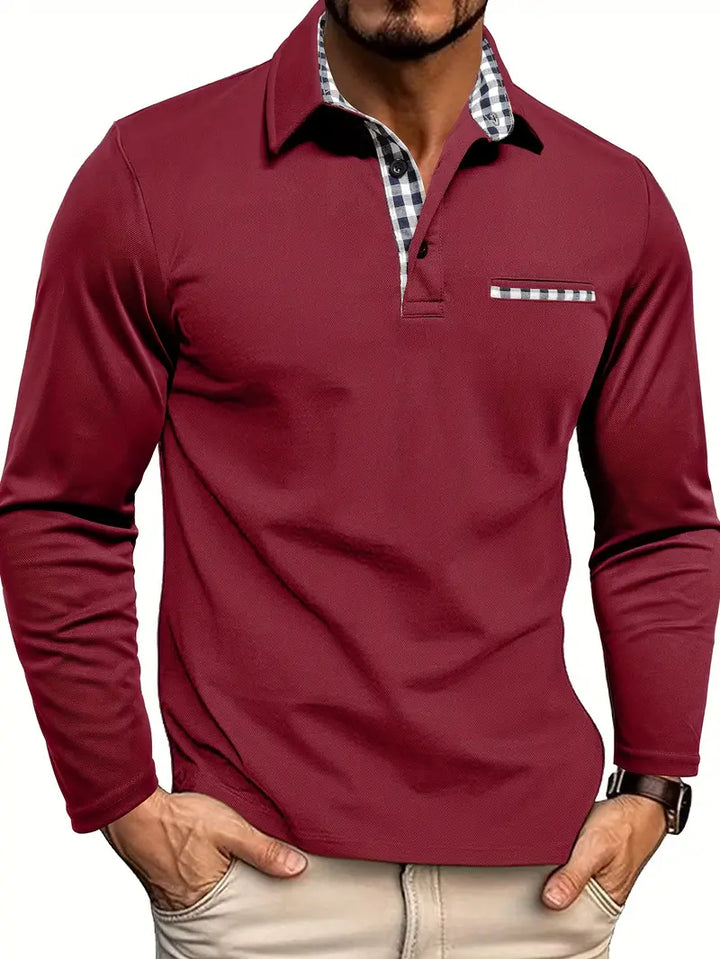 Dennis | Herren Langarm-Poloshirt mit Karodetails