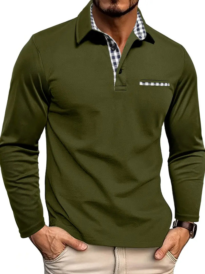 Dennis | Herren Langarm-Poloshirt mit Karodetails