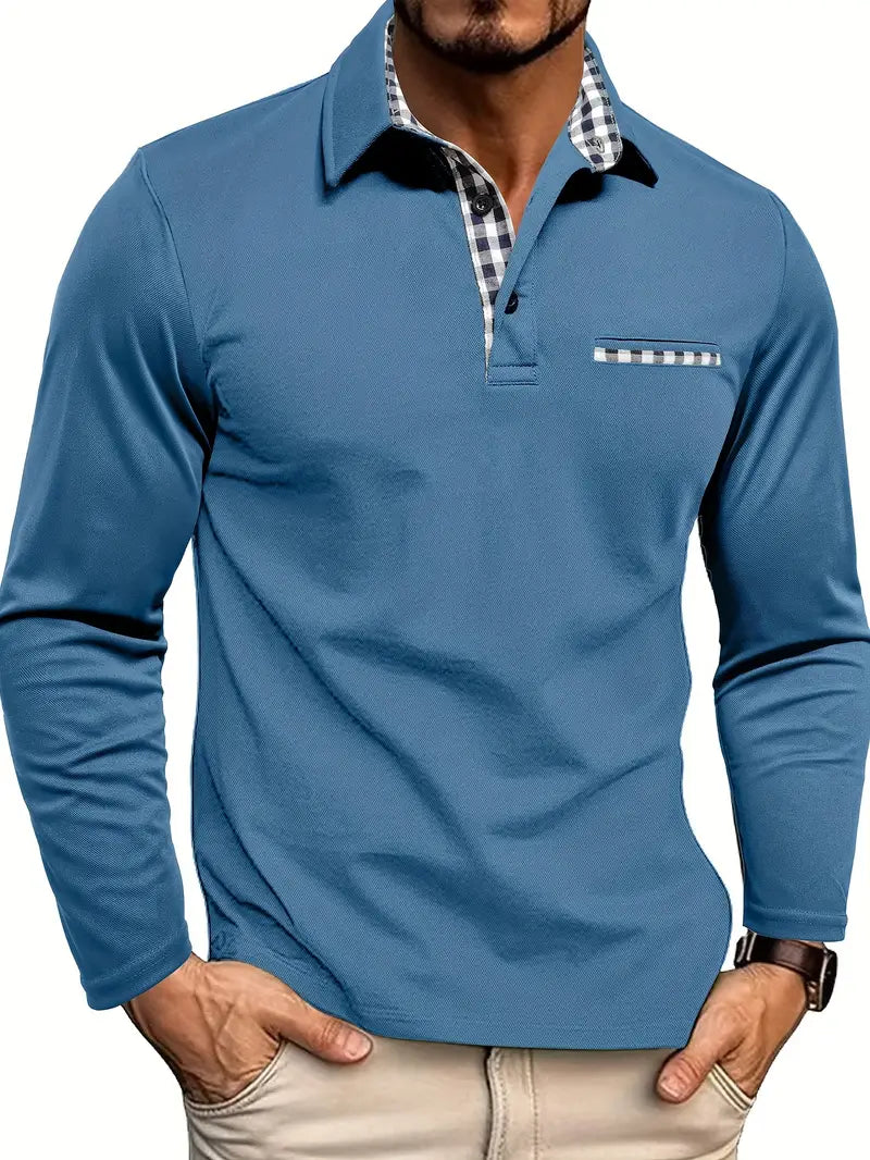 Dennis | Herren Langarm-Poloshirt mit Karodetails