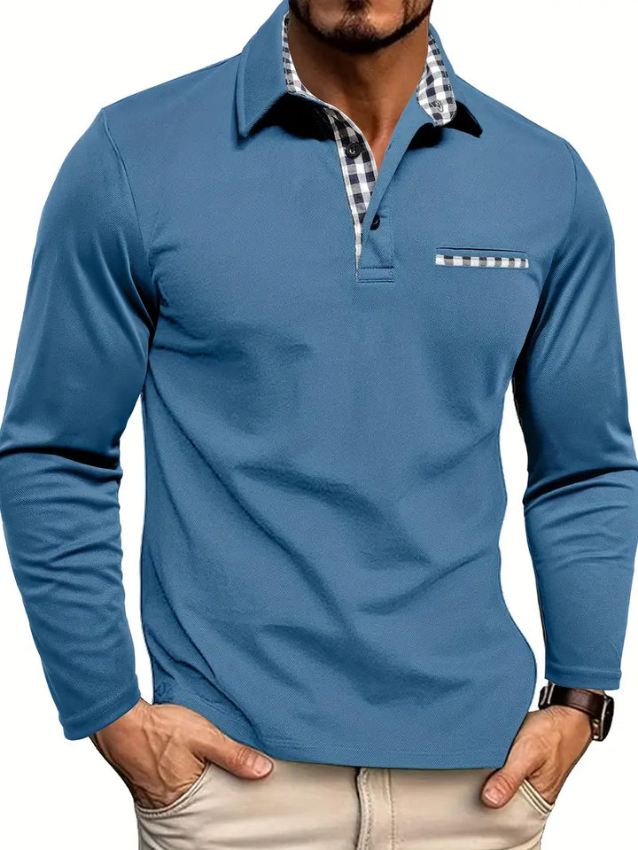 Dennis | Herren Langarm-Poloshirt mit Karodetails