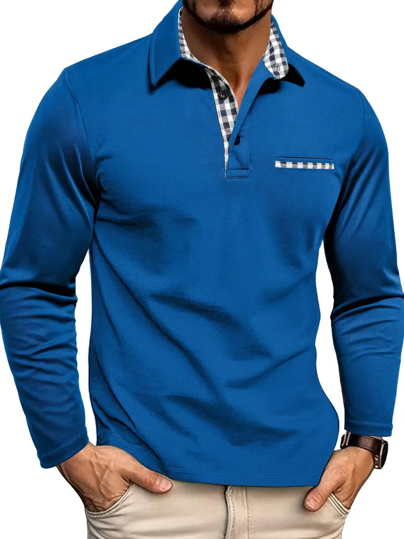 Dennis | Herren Langarm-Poloshirt mit Karodetails