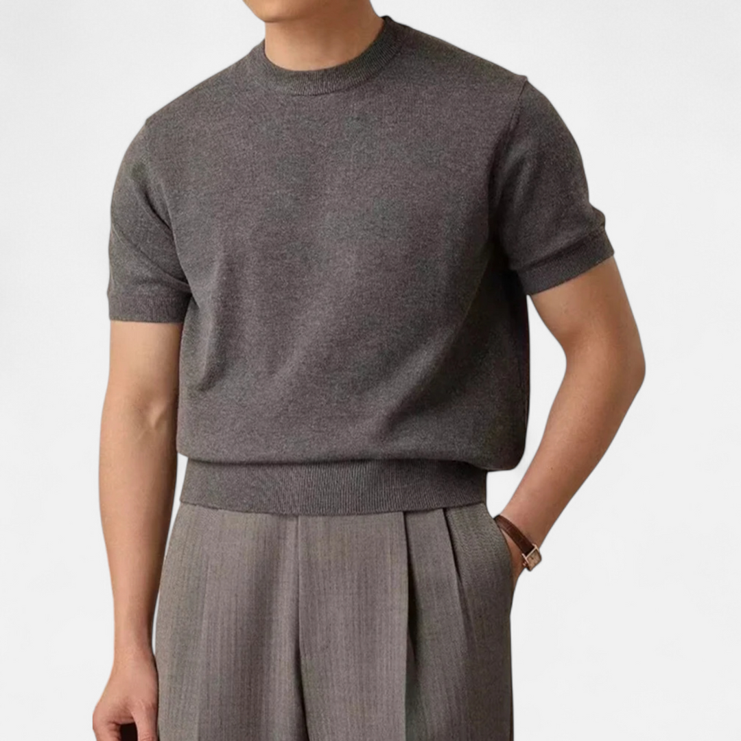Herren Kurzarm Gestricktes Rundhals T-Shirt | Minimalistisch