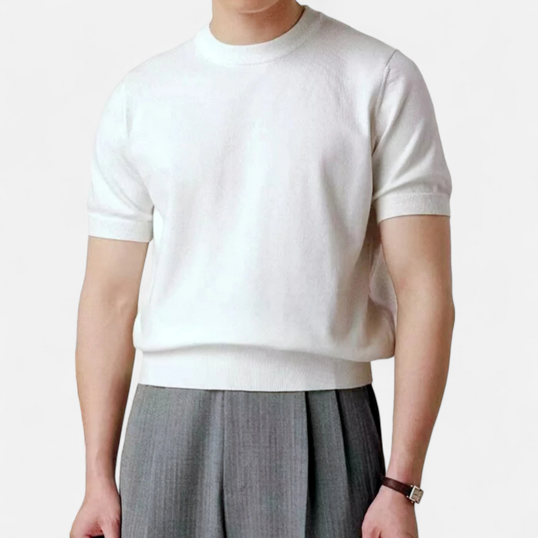 Herren Kurzarm Gestricktes Rundhals T-Shirt | Minimalistisch