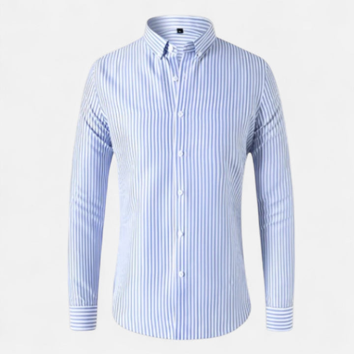 Herren Langarm Gestreiftes Hemd mit Knopfleiste | Formal