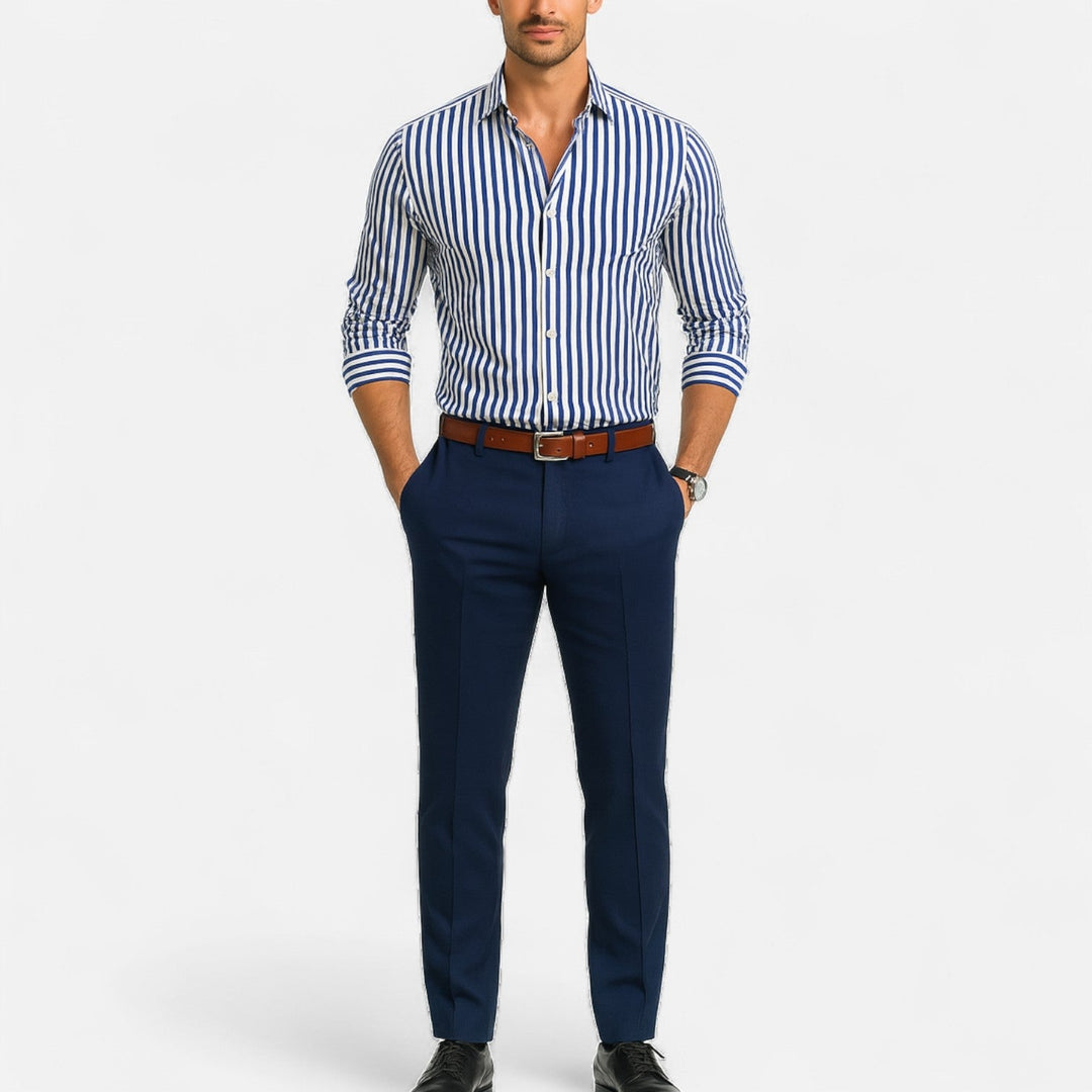Herren Langarm Gestreiftes Hemd mit Knopfleiste | Formal