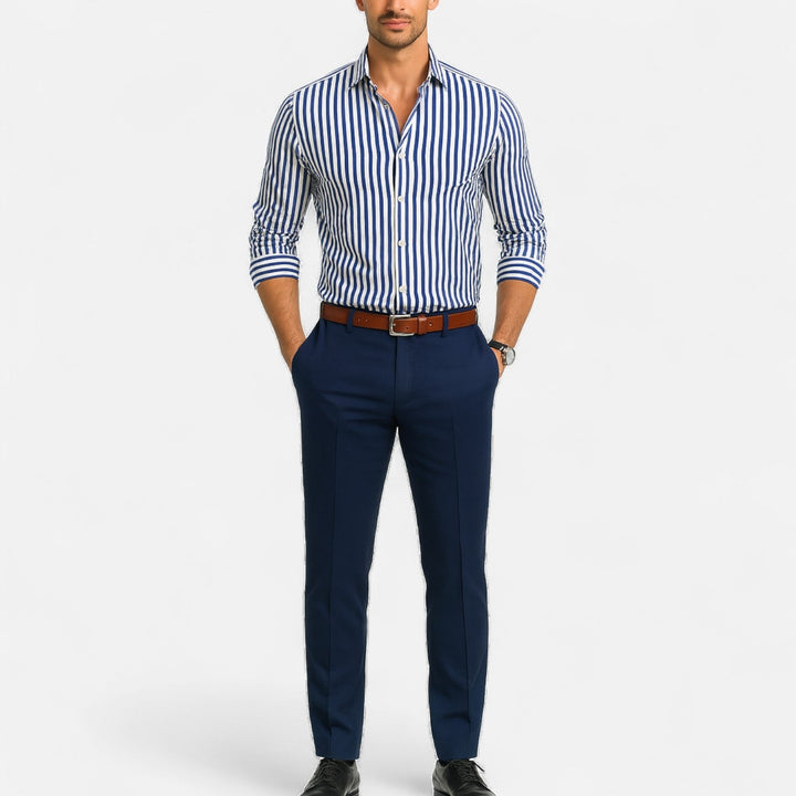 Herren Langarm Gestreiftes Hemd mit Knopfleiste | Formal
