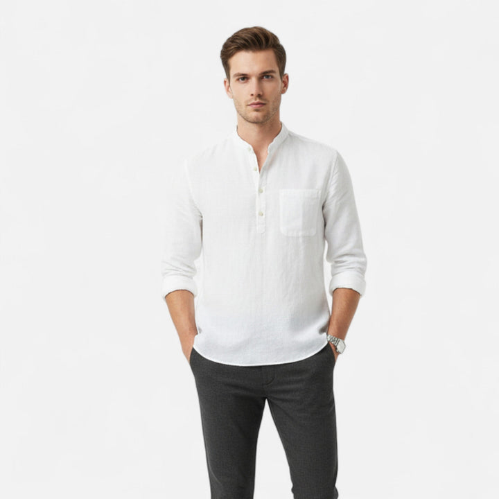 Herren Langarm Henley-Shirt mit V-Ausschnitt | Freizei